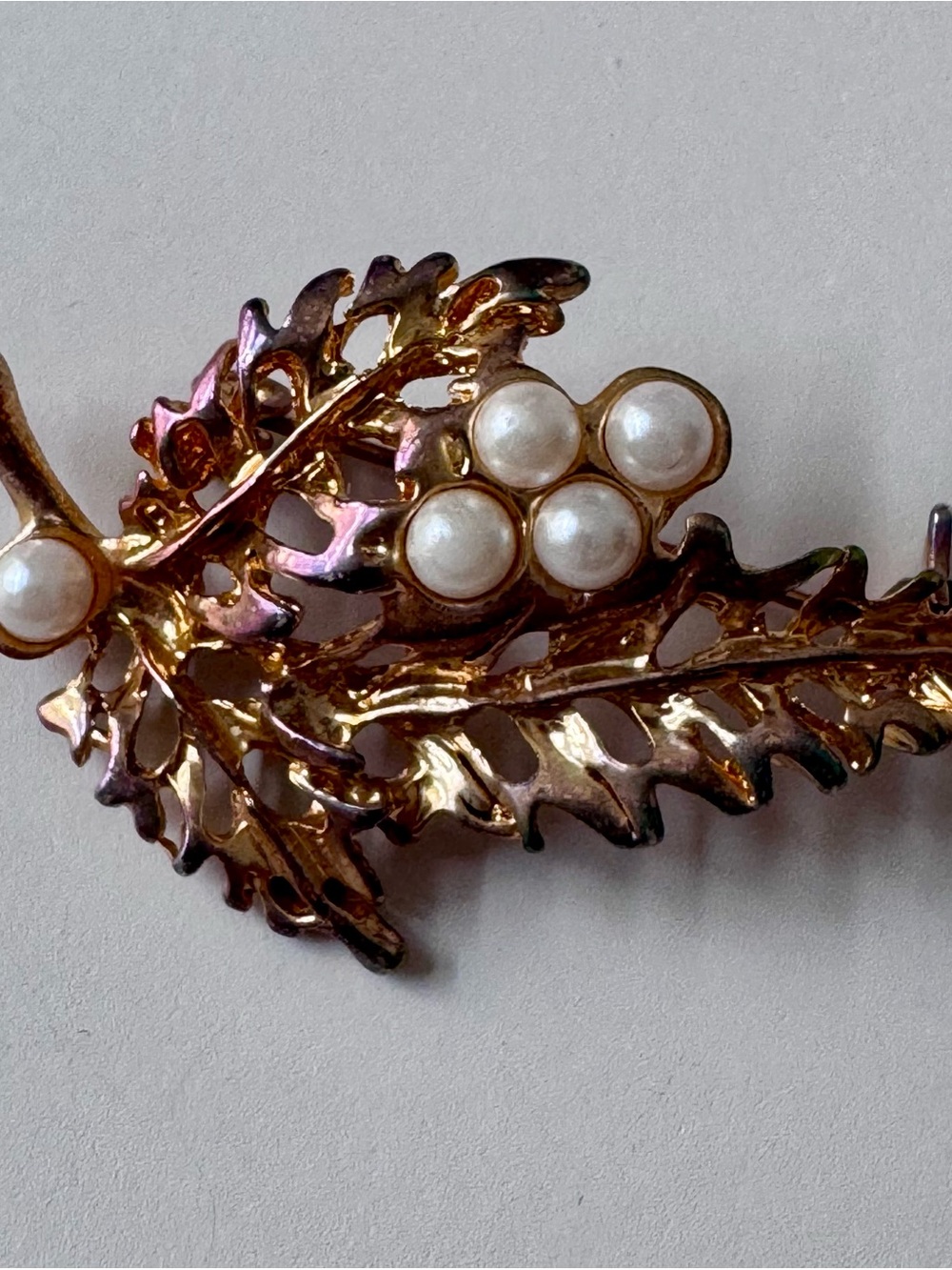 Leaf Brooch with pearl-like accents
